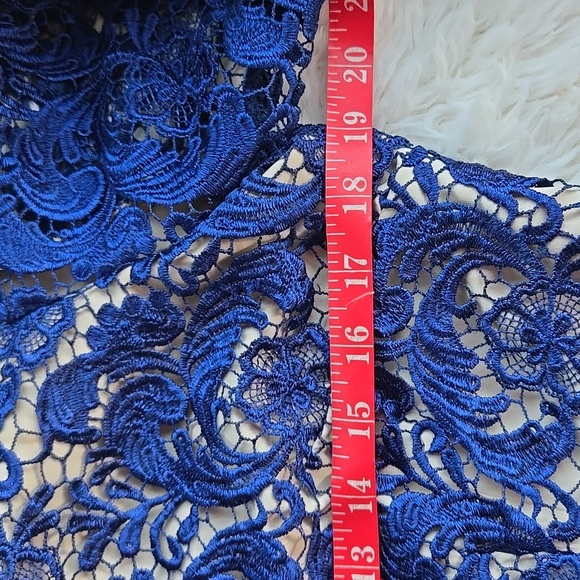 Eliza J. Royal Collection Blue Lace Overlay Low-back Sheath US 12 - Picture 6 of 10